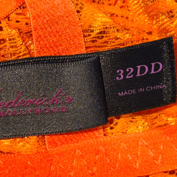 Frederick's Of Hollywood Charlotte Lace Orange Unlined Underwire Bra 32DD Corset - Picture 5 of 6
